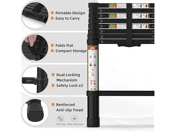 SPIEEK W0893 Telescoping Ladder 8.5FT Black (Open Box)