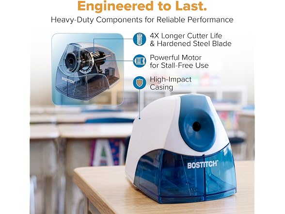 Bostitch Electric Pencil Sharpener, Stall Free, Blue