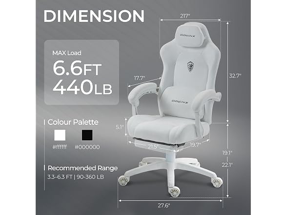 Dowinx Big and Tall Suede Fabric Gaming Chair White - Gallery 3