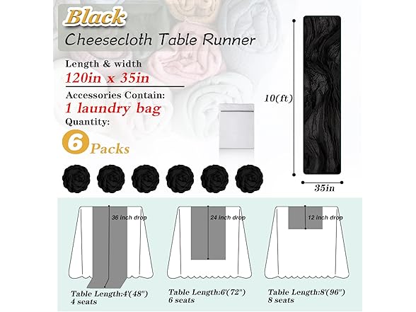 Waligoy Black Cheesecloth Table Runner