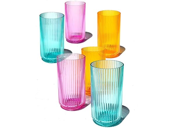 Mesa Acrylic Drinking Glass - Assorted Colors - 22 oz - Set of 6