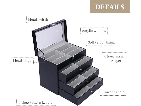Wupyi Slots Eyeglass Sunglass Storage Box Layer