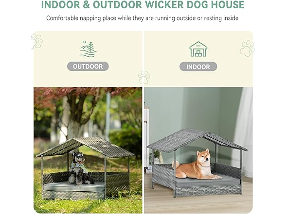 Lyromix Wicker Dog House with Canopy, 32" Outdoor