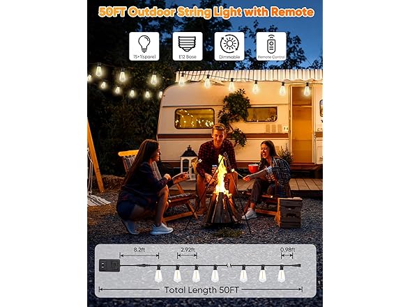 Brightever LED 50FT Outdoor String Lights with Remote