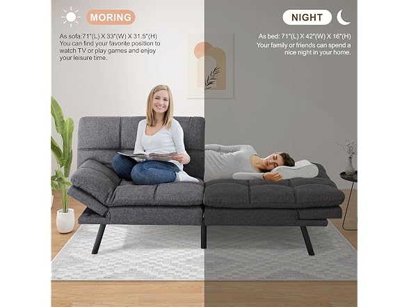Opoiar Futon Sofa Bed, Memory Foam, Grey