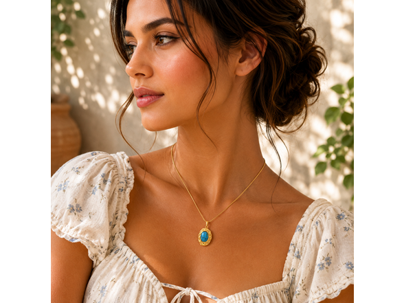 18K Gold Plated Pendant with Blue Stone