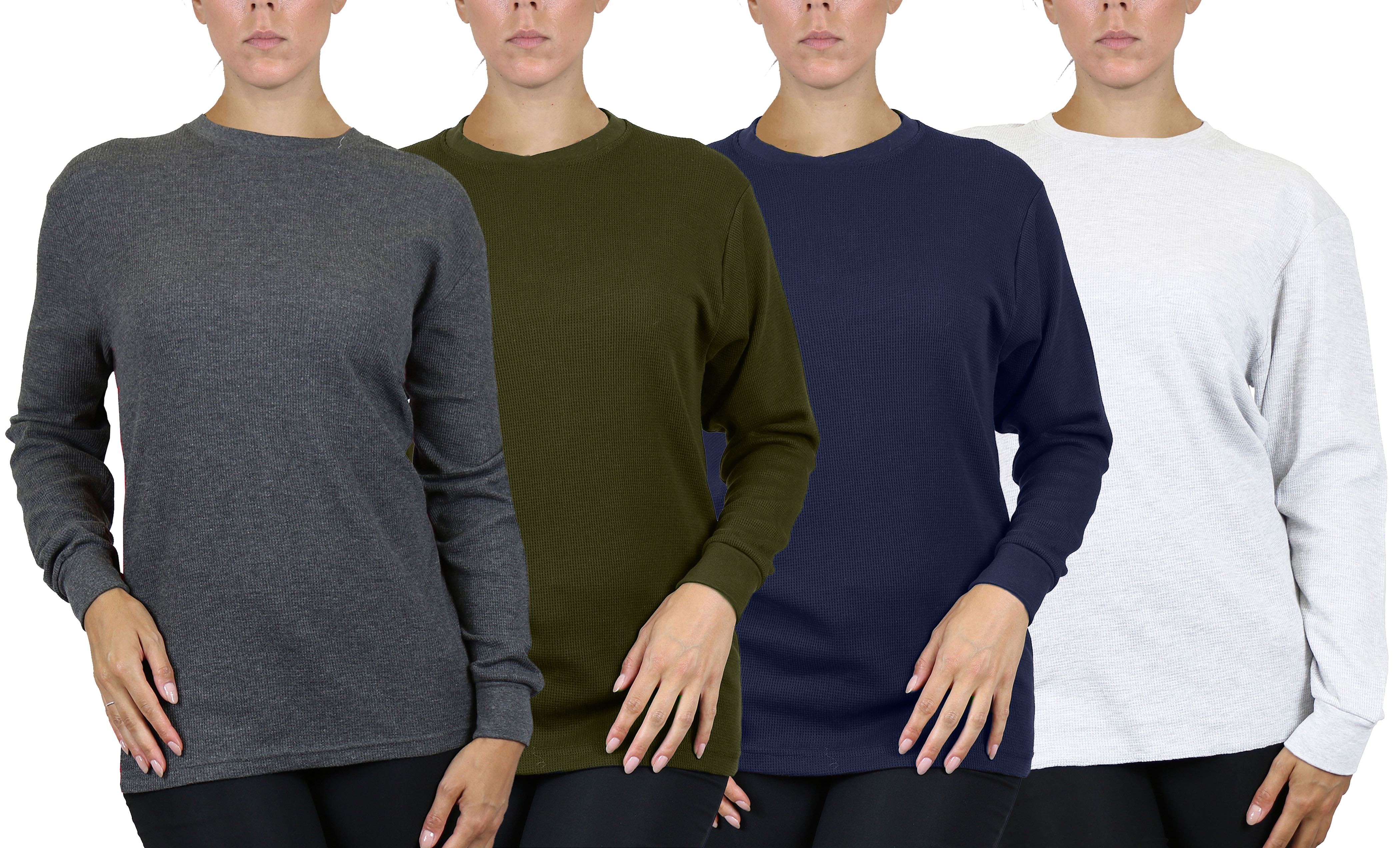 4Pk Womens Waffle-Knit Thermal Shirts - Gallery 16