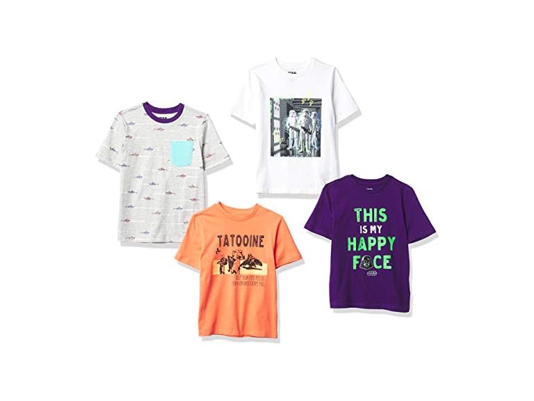 Amazon Essentials Disney | Marvel | Star Wars Boys' Short-Sleeve T-Shirts (Previously Spotted Zebra), Pack of 4, Star Wars Troopers, Large