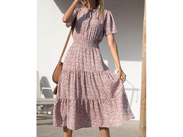 Btfbm Women (S) Summer Casual Boho Tie V Dress