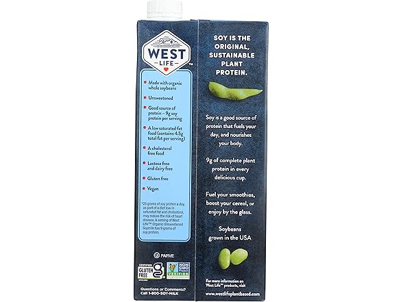 West Life Organic Unsweetened Soy Milk, 32 oz