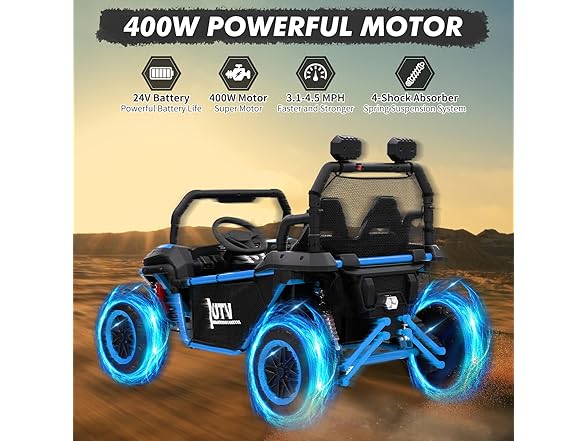 24V 2 Seater Ride On Car, XXXL Off-Road Utv for Kids Blue