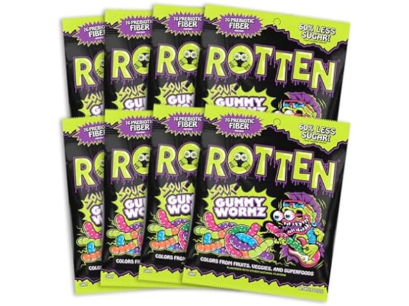 8PK Rotten Sour Gummy Worms - Low Sugar, Low Calorie
