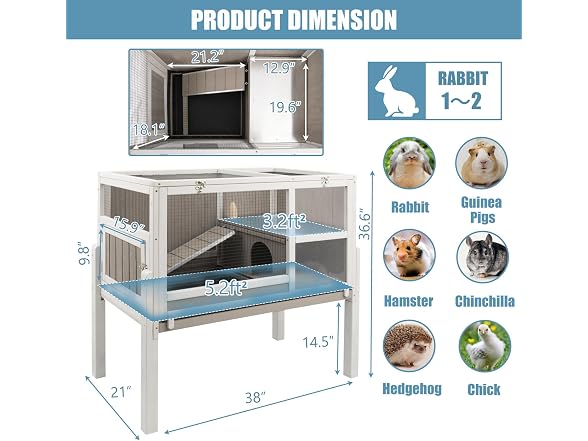 Gowoodhut Elevated Guinea Pig Cage with Detach Legs