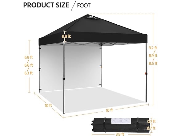 Yaheetech 10x10 Pop-Up Canopy Tent, Black, 1 Side