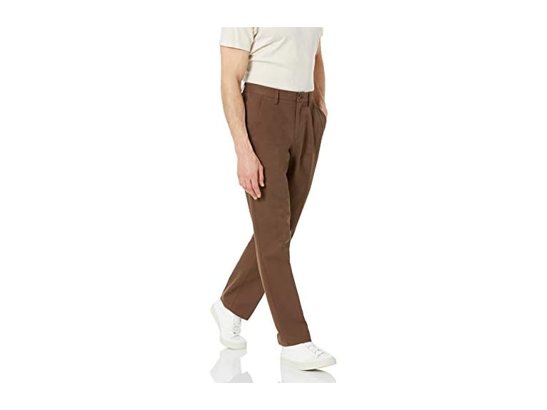 Amazon Essentials Men's Classic-Fit Wrinkle-Resistant Pleated Chino Pant (Available in Big & Tall), Brown, 34W x 30L