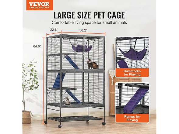 VEVOR 64.6" Rolling Metal Ferret Cage