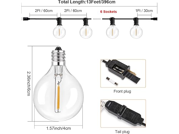 TAICORE G40 Bulbs Outdoor String Lights