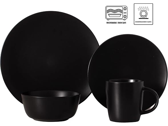 64-Pc Modern Dinnerware Set for 16, Black