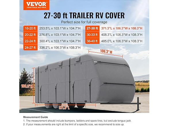 VEVOR Travel Trailer Cover, 27-30 ft RV Cover
