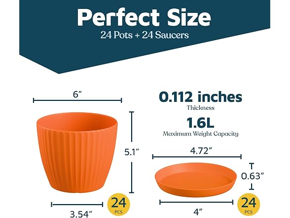 Lifemaster 6" Plant Pots with Drainage, 24 Pack