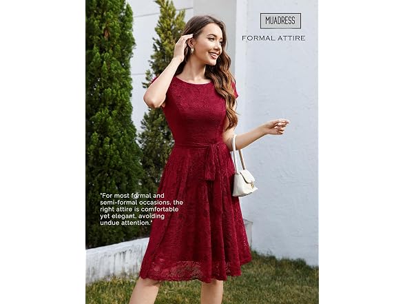 Muadress Women (M) Lace Cocktail Cap Sleeve Dress