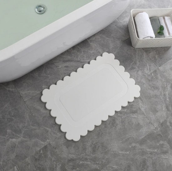 Off White Scallop Stone Bath Mat, 24"x15" - Gallery 6