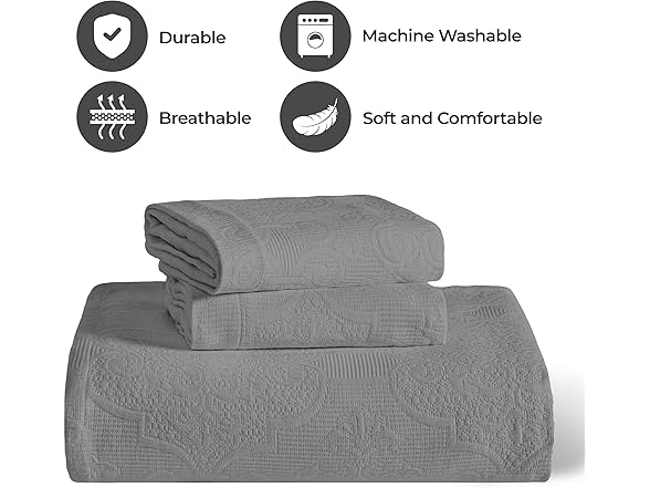 Superior Cotton Bedspread Set Matelasse Jacquard Medallion Scroll