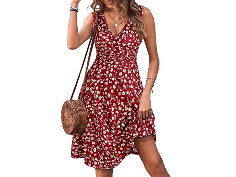 Womens Wrap V Neck Sleeveless Sundress