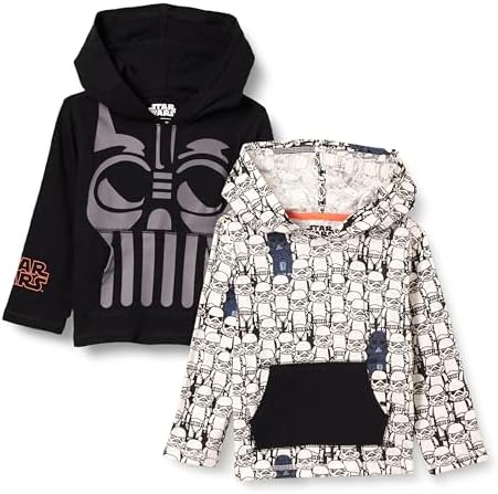 Amazon Essentials Disney | Marvel | Star Wars Boys' Lightweight Hooded Long-Sleeve T-Shirts, Pack of 2, Star Wars Vader, X-Large