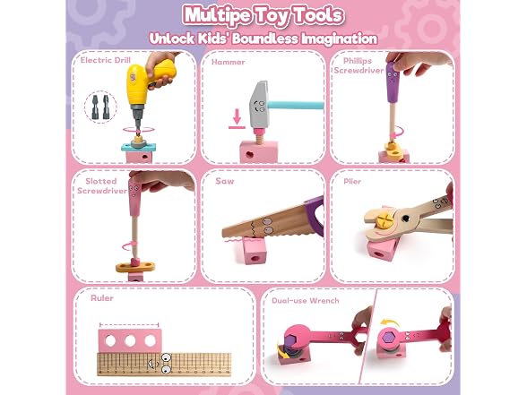 TONZE Wooden Kids Tool Set