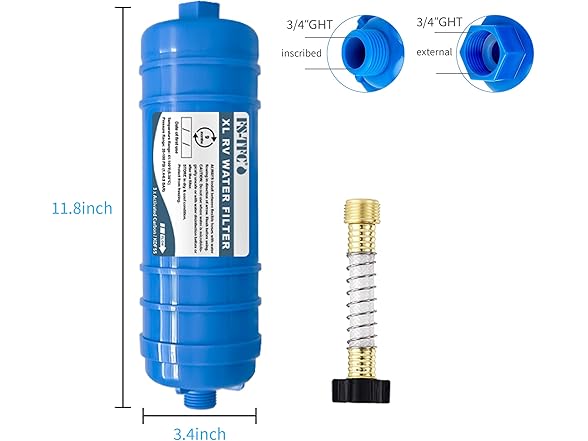 Camper/RV Water Filter with Flexible Hose Protector
