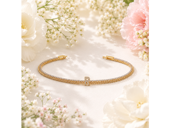 18K Gold Initial Tennis Cuban Bracelet