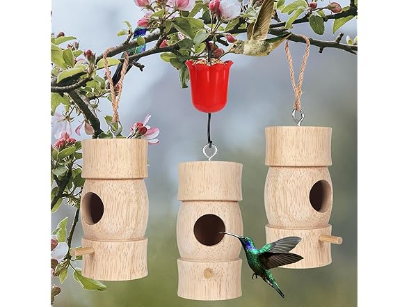 LOTKEY Wooden Hummingbird House 3 Pack