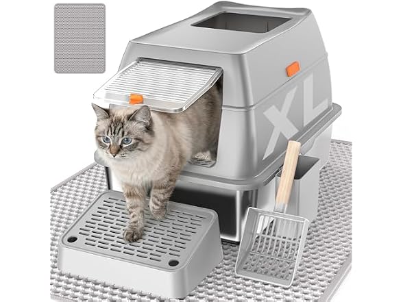 CatbruLop Stainless Steel Litter Box with Lid