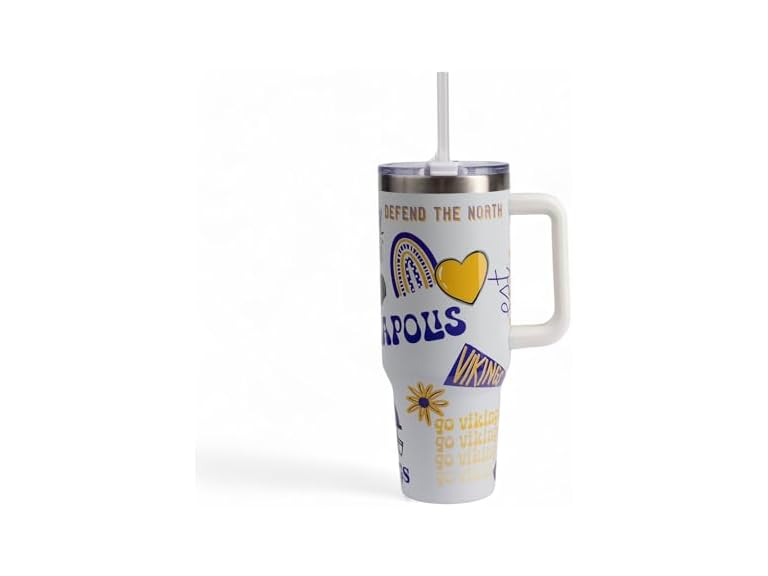 The Memory Company Official Licensed 40oz Team Spirit Stainless Steel Tumbler - Vacuum-Insulated Double-Wall Travel Cup With Handle and Straw Lid