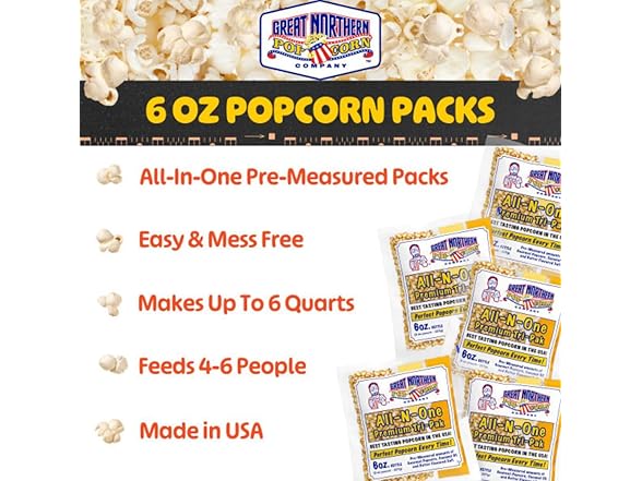 24PK 6oz Popcorn Machine Popcorn Packets