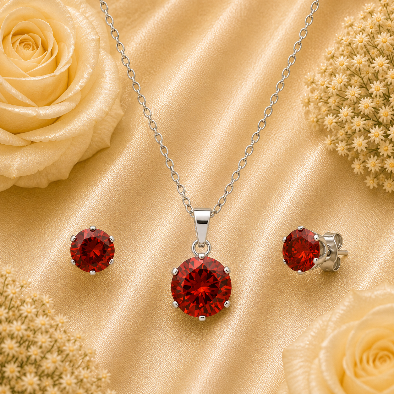 Red Stone Necklace & Earring Set - Gallery 5