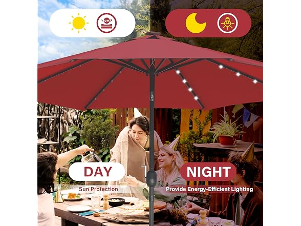 HealSmart 9' Solar Umbrella 32 LED, Red