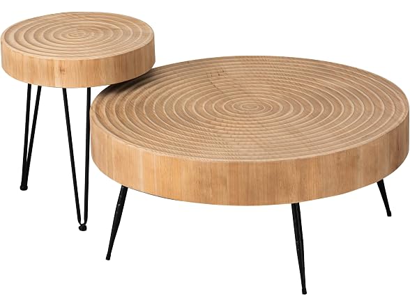LONYKE 2-Pc Boho Nesting Table Natural