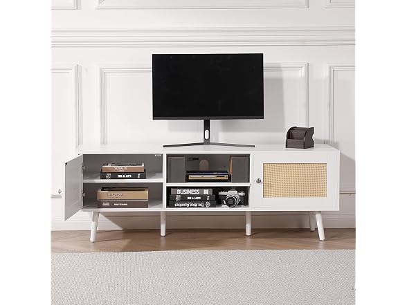 Rattan TV Stand for 65 inch TV, Boho TV Stand