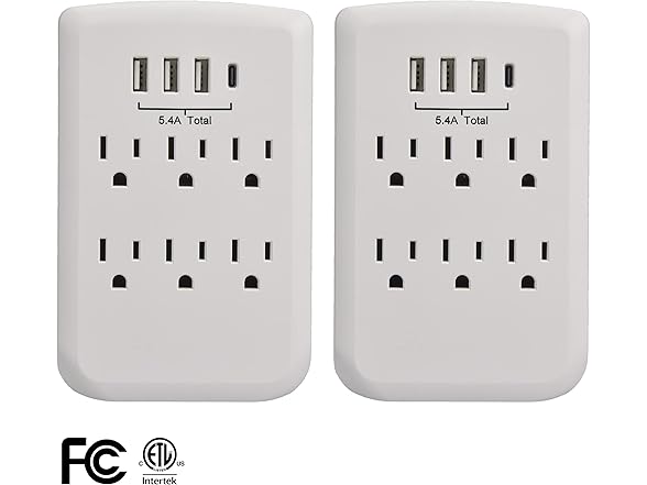 Clear Power 2pack: 6-Outlet Wall-tap