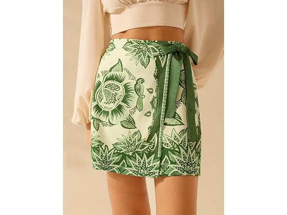 Talakeno Dark Green Floral Wrap Skirt M