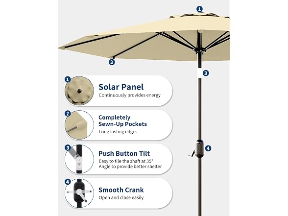 GarveeLife 10 Ft Patio Umbrella with Solar Lights, Beige