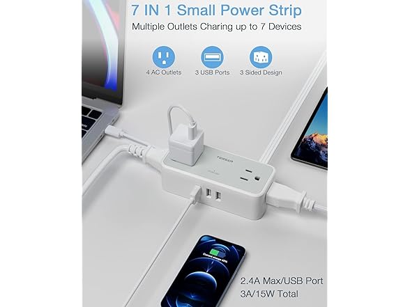 TESSAN 5ft SP Power Strip (4 Outlets, 3 USB-A)