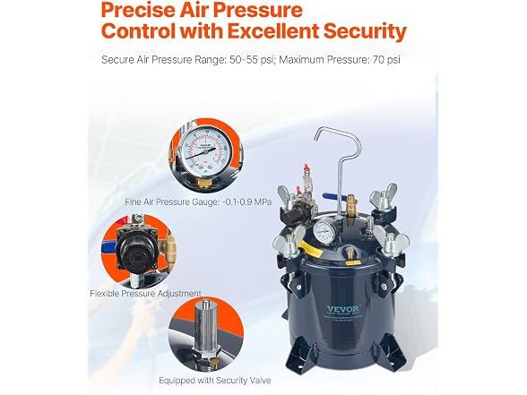 10L/2.5gal Spray Paint Pressure Pot Tank, 70PSI