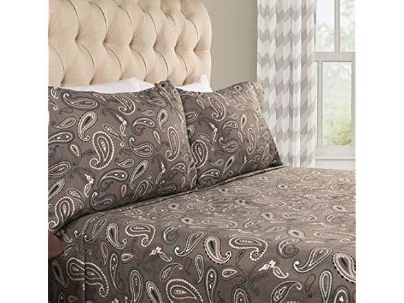 Superior Premium Cotton Flannel Sheets, Grey Paisley