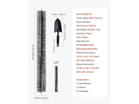 Gutter Brush, 80 Feet Total Length 4.33 inch