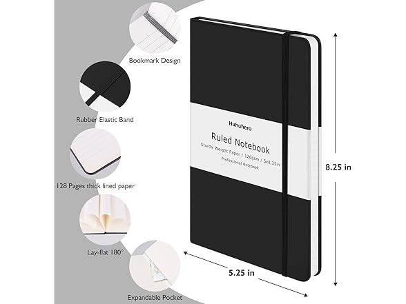 Huhuhero Lined Journal, Matte Black