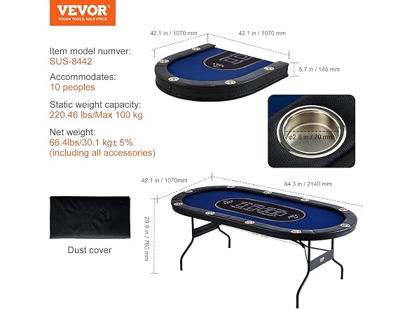 VEVOR 10 Player Foldable Poker Table