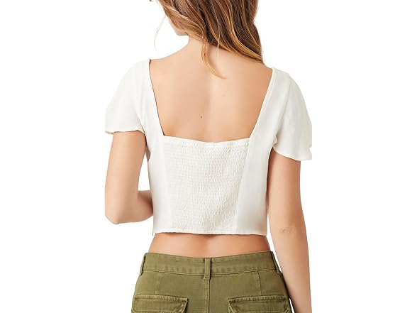 Forever 21 (L) Crepe Butterfly Sleeve Crop Top